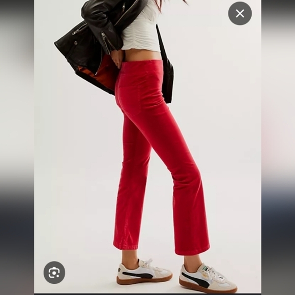 Free People Pants - Free People In My Feelings Velvet Corduroy Slim Kick Crop Bohemian Hippie Flare